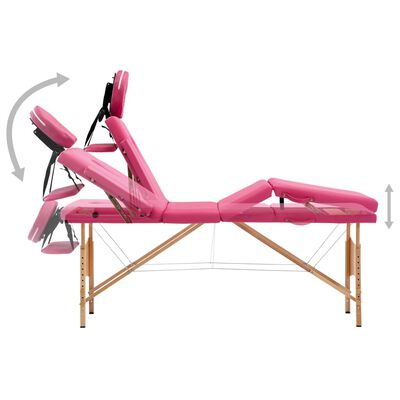 vidaXL Skladací masážny stôl, 4 zóny, drevo, ružový
