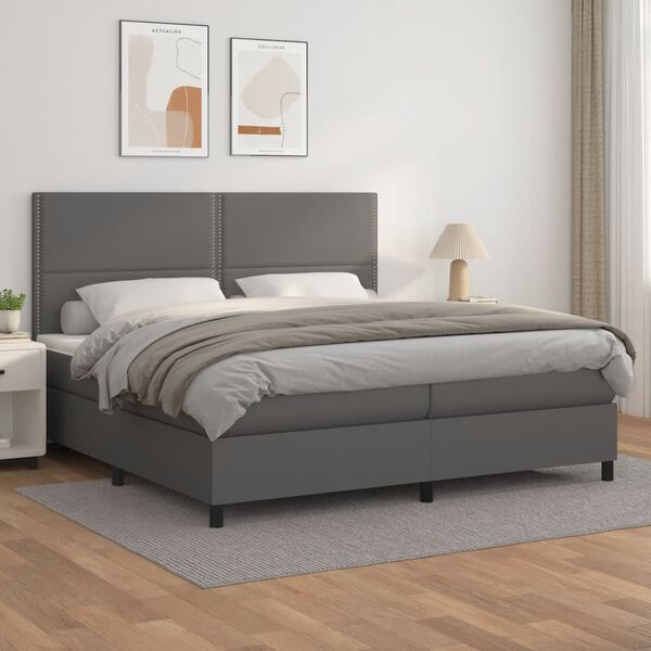 vidaXL Boxspring posteľ s matracom siv&aacute; 200x200 cm umel&aacute; koža