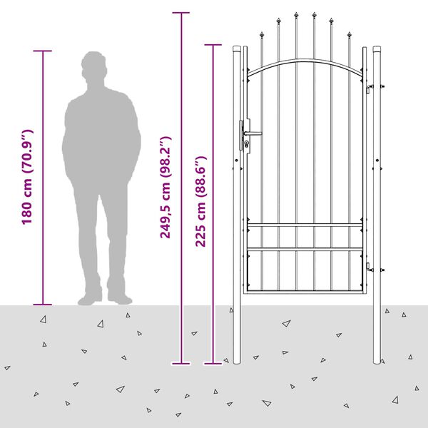 vidaXL Záhradná brána so zámkom Sivá 100 x 200 cm Oceľ