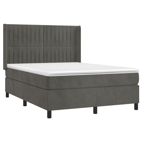 vidaXL Posteľn&yacute; r&aacute;m boxspring s matracom tmavosiv&yacute; 140x200 cm zamat