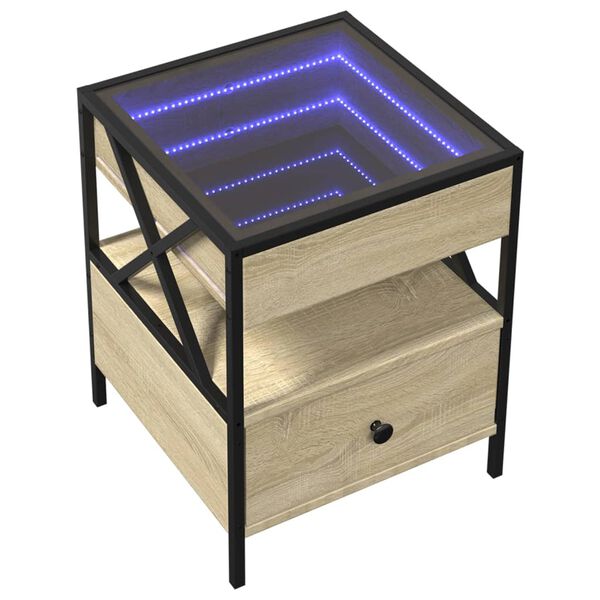vidaXL Nočný stolík s nekonečnými LED dub sonoma 40x40x51 cm
