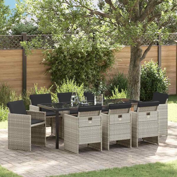 vidaXL Z&aacute;hradn&yacute; jed&aacute;lensk&yacute; set 9 pcs Svetlosiv&aacute; polyratan