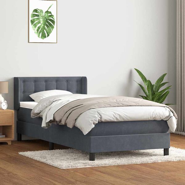 vidaXL Posteľn&yacute; r&aacute;m boxspring s matracom tmavosiv&yacute; 80x210 cm zamat