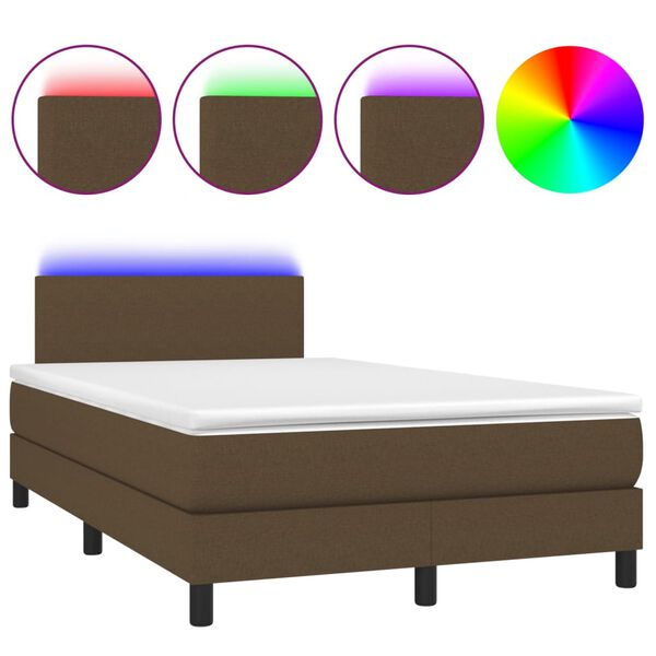 vidaXL Boxspring posteľ s matracom a LED tmavohned&aacute; 120x190 cm l&aacute;tka