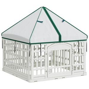 vidaXL 4 panelov&yacute; ps&iacute; v&yacute;beh s strechou 88 x 88 x 112 cm Plast Biela