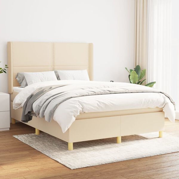 vidaXL Boxspring posteľ s matracom kr&eacute;mov&yacute; 140x190 cm l&aacute;tka