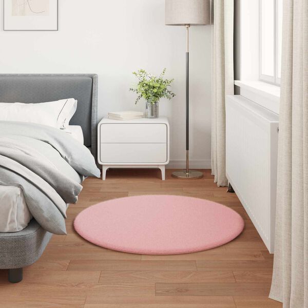 vidaXL Koberec z umelej kr&aacute;likovej kožu&scaron;iny Olite Ružov&aacute; &Oslash; 80 cm