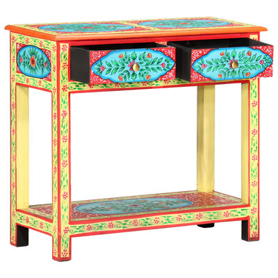 vidaXL Ručne maľovaný konzolový stolík 80x35x75 cm mangovníkový masív