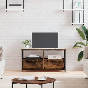 vidaXL TV skrinka dymov&yacute; dub 90x33x45 cm kompozitn&eacute; drevo a železo