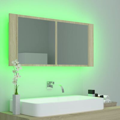 vidaXL LED kúpeľňová zrkadlová skrinka dub sonoma 100x12x45 cm akryl