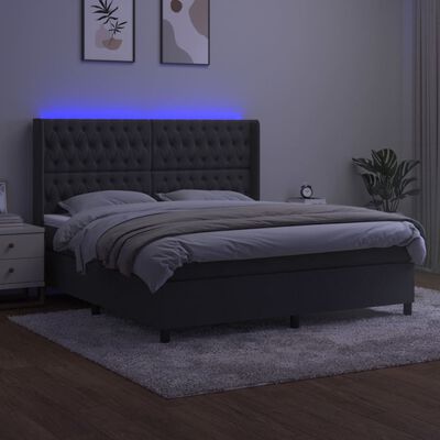 vidaXL Posteľ boxsping s matracom a LED tmavosivá 160x200 cm zamat