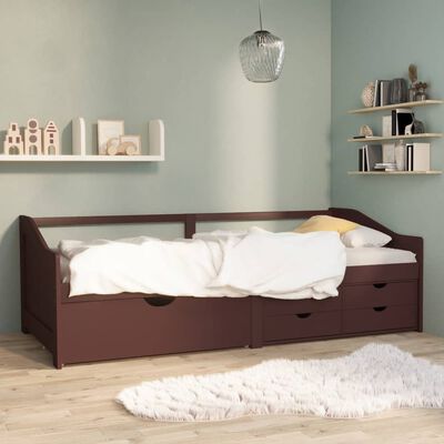 vidaXL 3-miestna posteľ so zásuvkami tmavohnedá masívna borovica 90x200 cm
