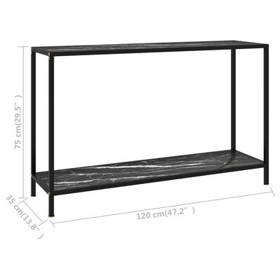 vidaXL Konzolový stolík, čierny 120x35x75 cm, tvrdené sklo