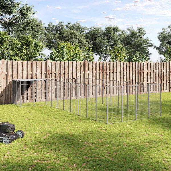 vidaXL Koterec pre psy strieborný 13,31 m² oceľ