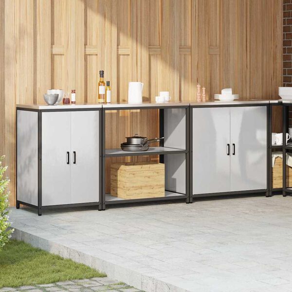 vidaXL Kuchynsk&yacute; &uacute;ložn&yacute; set s poličkou 3 pcs Strieborn&aacute; Nerezov&aacute; oceľ