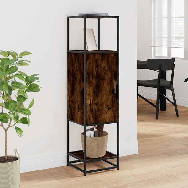 vidaXL Vysok&aacute; skrinka dymov&yacute; dub 35,5x35x139 cm kompozitn&eacute; drevo+kov