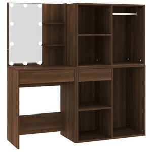vidaXL Toaletn&yacute; stol&iacute;k s LED a skrinkou hned&yacute; dub spracovan&eacute; drevo