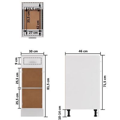 vidaXL Spodná skrinka+zásuvka, biela 30x46x81,5 cm, kompozitné drevo