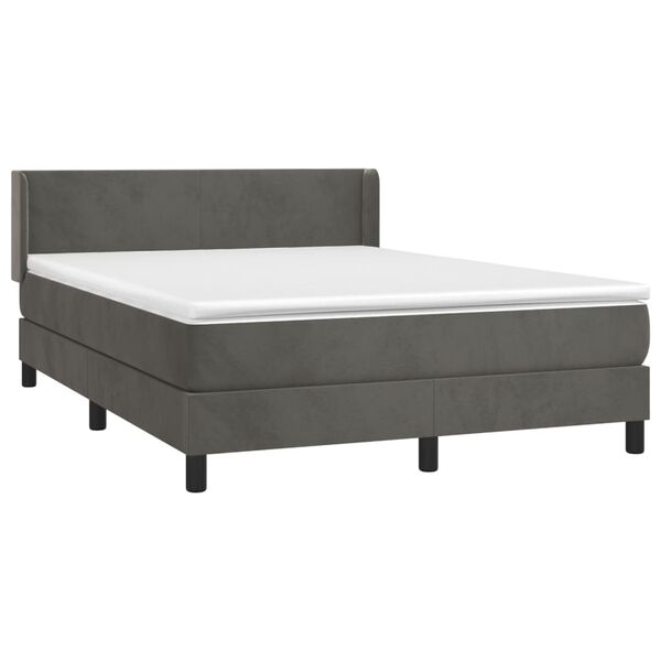 vidaXL Posteľn&yacute; r&aacute;m boxspring s matracom tmavosiv&yacute; 140x190 cm zamat