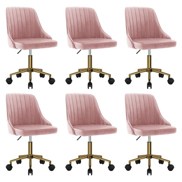 vidaXL Otočn&eacute; jed&aacute;lensk&eacute; stoličky 6 ks ružov&eacute; zamatov&eacute;