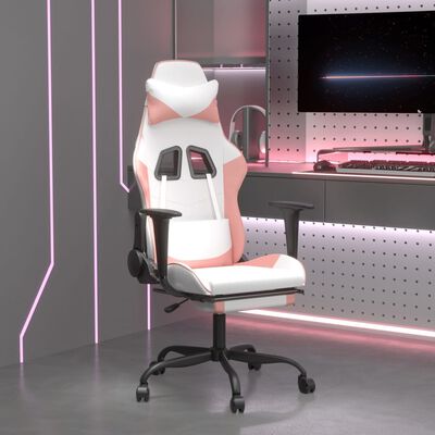 vidaXL Masážna herná stolička s podnožkou, bielo ružová, umelá koža