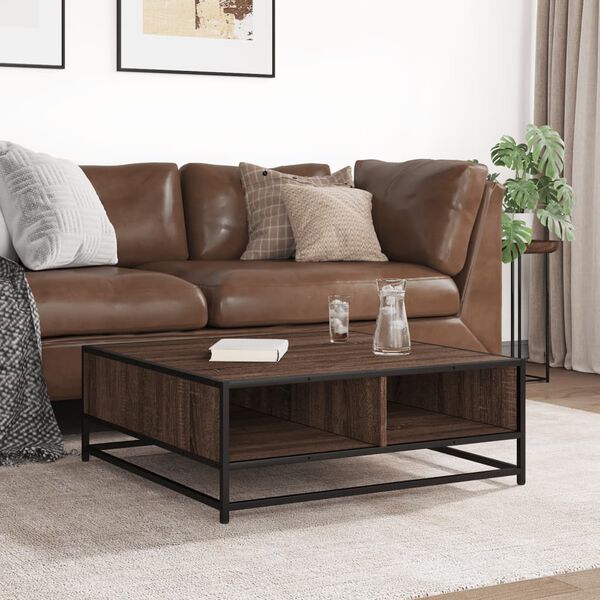 vidaXL Konferenčný stolík hnedý dub 80x80x45 cm kompozitné drevo a kov