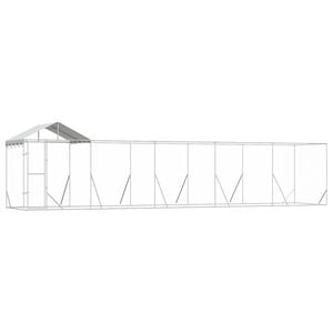 vidaXL Vonkaj&scaron;&iacute; koterec pre psov so strechou strieborn&yacute; 10x2x2,5m oceľ