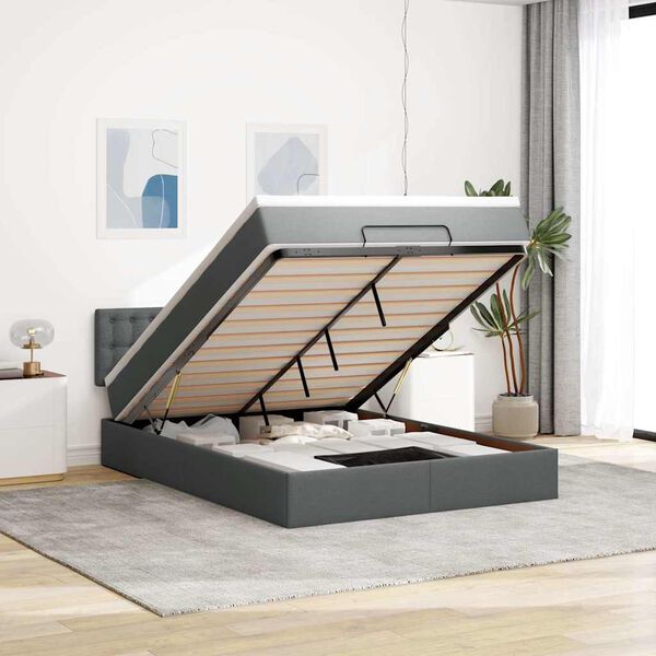 vidaXL Osmansk&aacute; posteľ s matracom tmavosiv&aacute; 140x200 cm l&aacute;tka