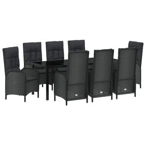 vidaXL Z&aacute;hradn&yacute; jed&aacute;lensk&yacute; set s vank&uacute;&scaron;om 9 pcs Čierna polyratan