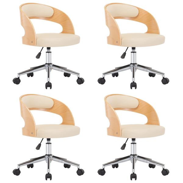 vidaXL Otočné jedálenské stoličky 4ks,krémové,ohýbané drevo+umelá koža