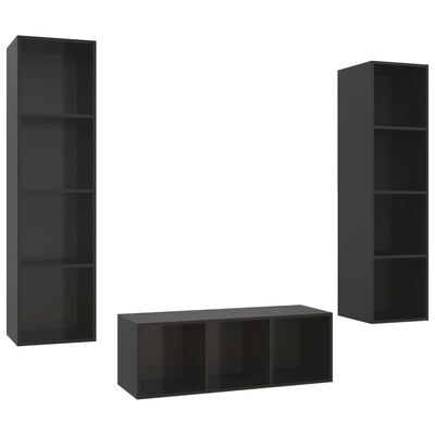 vidaXL 3-dielna súprava TV skriniek vysokolesklá čierna drevotrieska