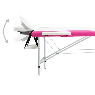 vidaXL Skladací masážny stôl, 2 zóny, hliník, bielo ružový