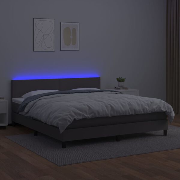 vidaXL Boxspring posteľ s matracom a LED siv&aacute; 160x200 cm umel&aacute; koža