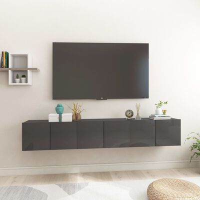 vidaXL Závesné TV skrinky 3 ks lesklé sivé 60x30x30 cm
