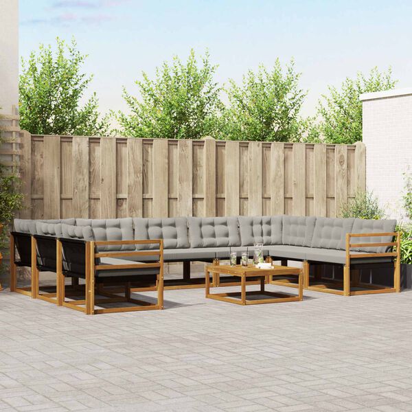 vidaXL Z&aacute;hradn&aacute; s&uacute;prava gaučov s vank&uacute;&scaron;om 10 pcs Pr&iacute;rodn&aacute; a svetlosiv&aacute;