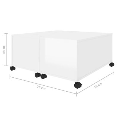 vidaXL Konferenčný stolík lesklý biely 75x75x38 cm drevotrieska