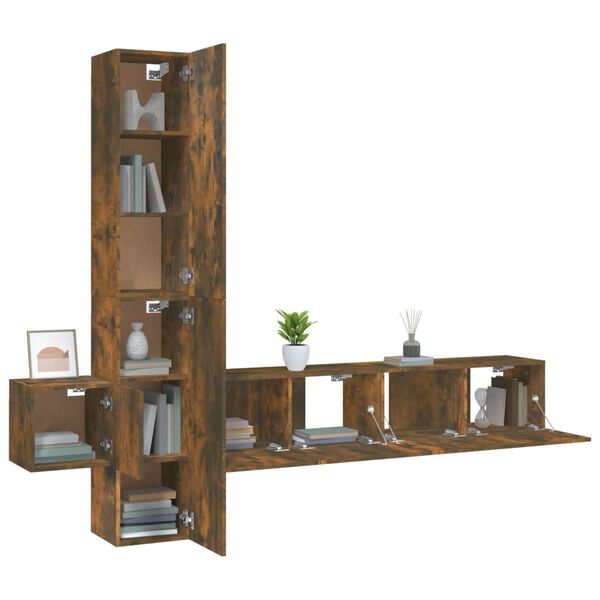 vidaXL 5-dielna s&uacute;prava TV skriniek dymov&yacute; dub spracovan&eacute; drevo