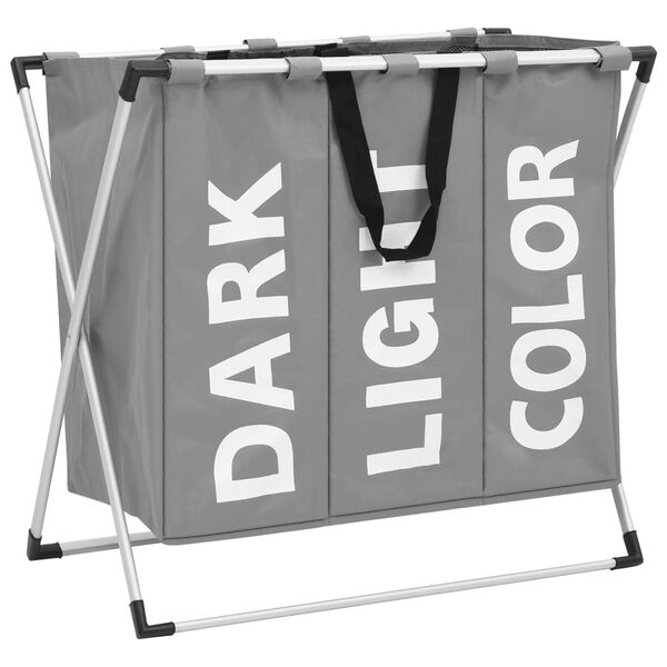 vidaXL Kôš na triedenie bielizne s 3 priečinkami sivý