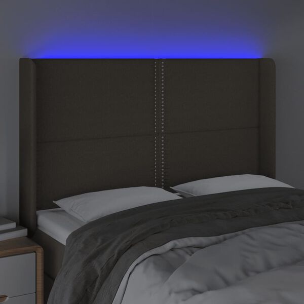 vidaXL Čelo postele s LED sivohned&eacute; 147x16x118/128 cm l&aacute;tka