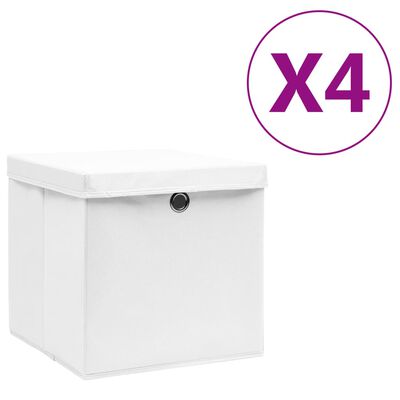 vidaXL Úložné boxy s vekom 4 ks, 28x28x28 cm, biele