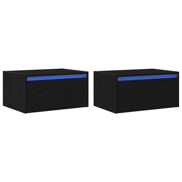 vidaXL N&aacute;stenn&eacute; nočn&eacute; skrinky s LED osvetlen&iacute;m 2 ks čierne dub