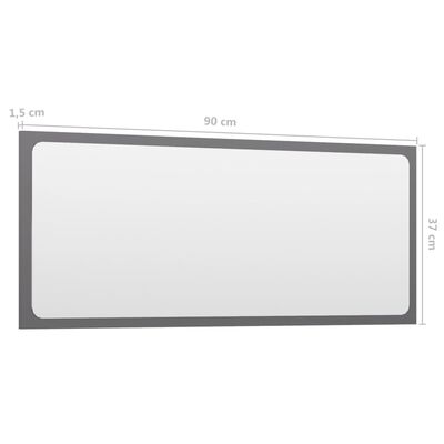 vidaXL Kúpeľňové zrkadlo, lesklé sivé 90x1,5x37 cm, kompozitné drevo