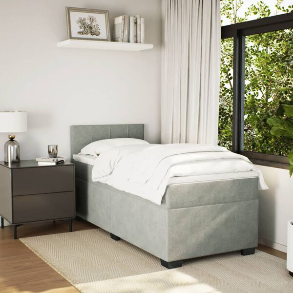 vidaXL Posteľný rám boxsping s matracom bledosivý 90x190 cm zamat