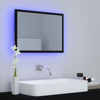 vidaXL LED kúpeľňové zrkadlo čierne 60x8,5x37 cm, akryl