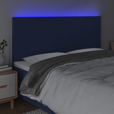 vidaXL Čelo postele s LED modré 200x5x118/128 cm látka