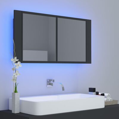 vidaXL LED kúpeľňová zrkadlová skrinka sivá 90x12x45 cm akryl