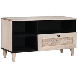 vidaXL TV skrinka Bielen&aacute; biela 80 x 33 x 46 cm Mas&iacute;vne mango drevo