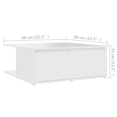 vidaXL Konferenčný stolík biely 80x80x31cm drevotrieska