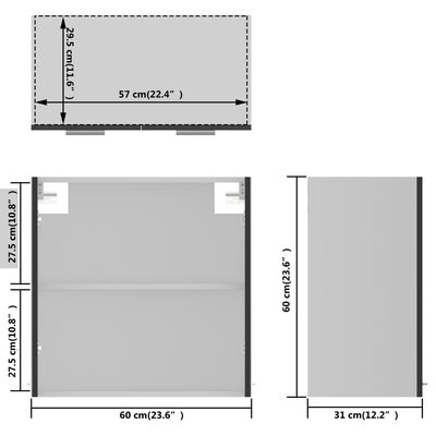 vidaXL Presklená závesná skrinka, lesklá sivá 60x31x60 cm