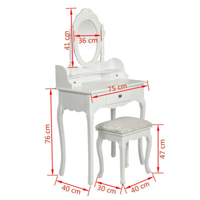 vidaXL Toaletný stolík so zrkadlom a stoličkou, biely